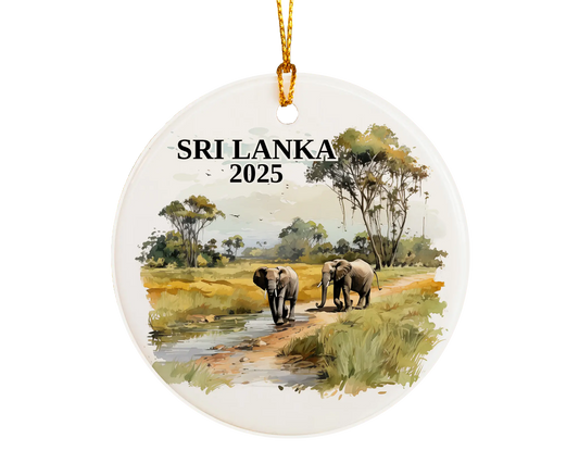 Custom Sri Lanka ceramic photo ornament with personalized message – handmade Christmas bauble, gift souvenir, or vacation keepsake. 