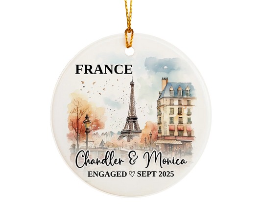 France Engagement Ornament Custom Gift Souvenir Bauble Present