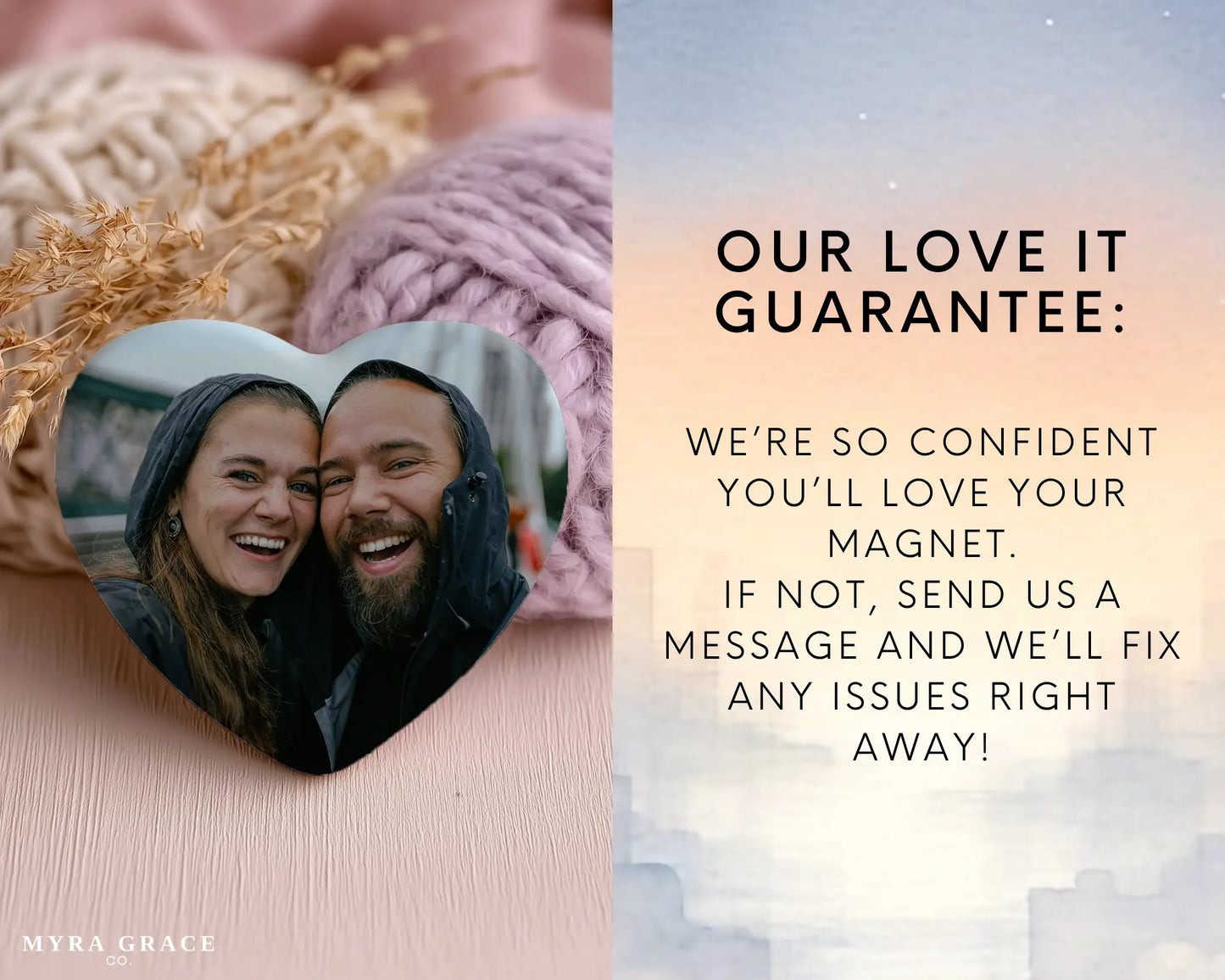 Heart-shaped custom couples ceramic photo magnet on fridge – handmade personalized gift or Christmas fridge magnet. Love it guarantee
