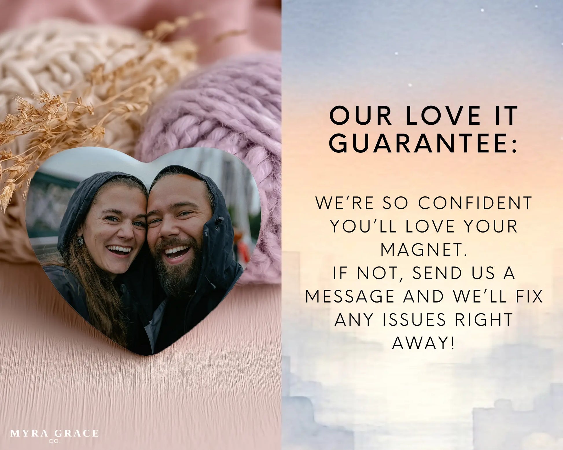 Heart-shaped custom couples ceramic photo magnet on fridge – handmade personalized gift or Christmas fridge magnet. Love it guarantee