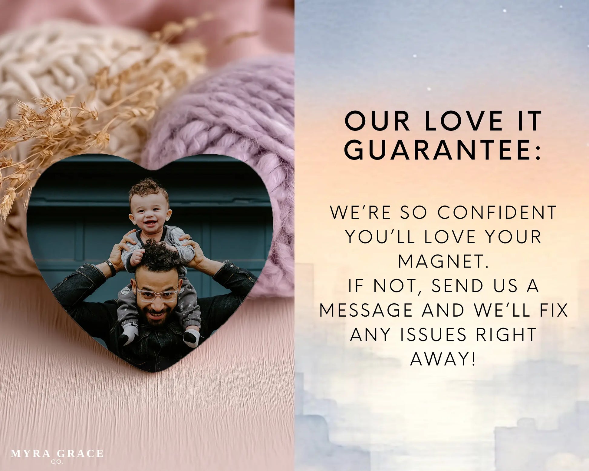 Heart-shaped custom new dad ceramic photo magnet on fridge – handmade personalized gift or Christmas fridge magnet. Love it guarantee
