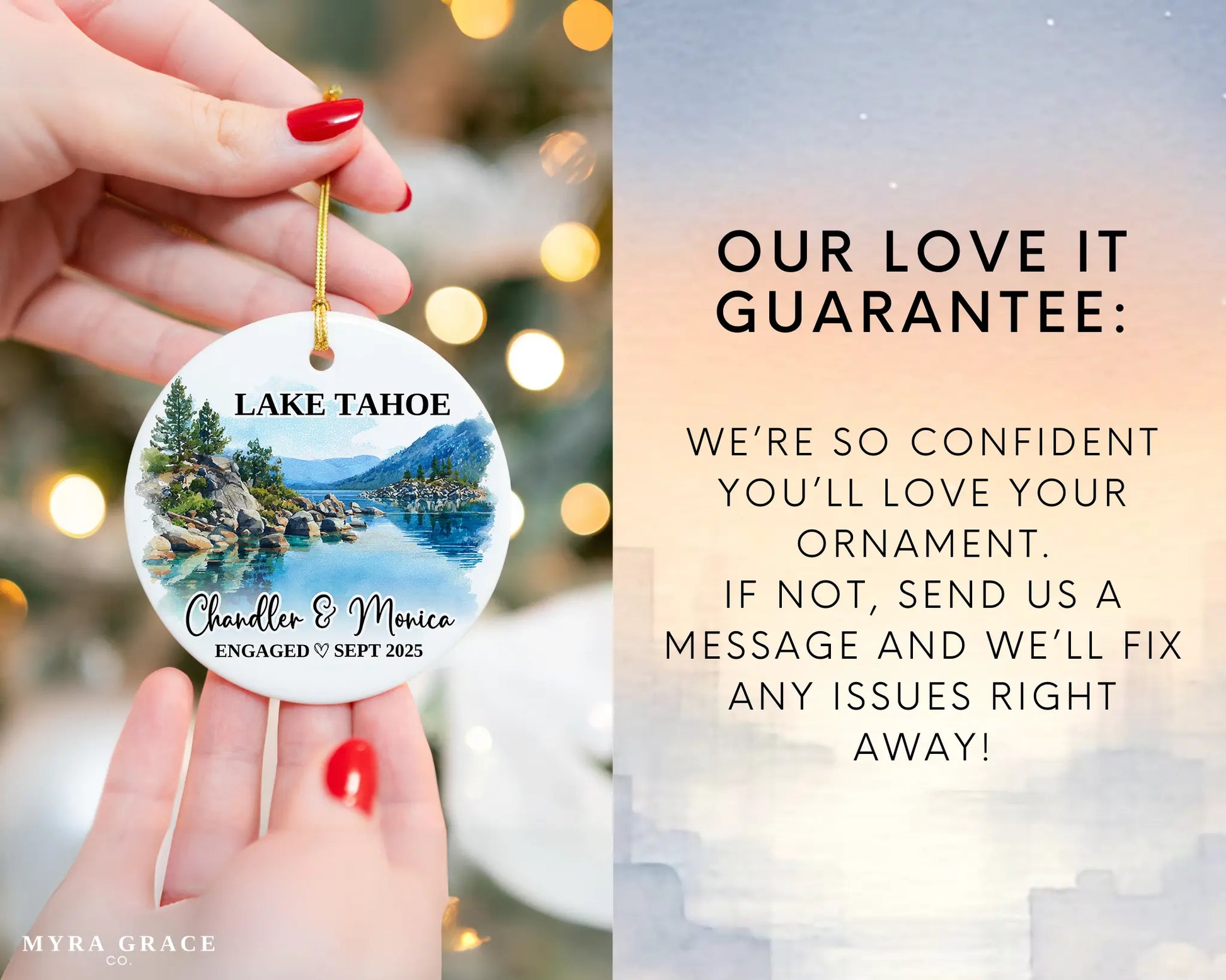 Lake Tahoe Engagement Ornament Custom Gift Souvenir Bauble Present. Love it