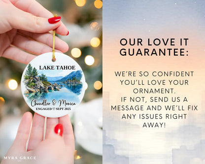 Lake Tahoe Engagement Ornament Custom Gift Souvenir Bauble Present. Love it