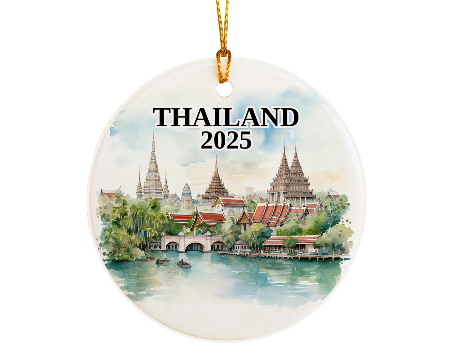 Custom Thailand ceramic photo ornament with personalized message – handmade Christmas bauble, gift souvenir, or vacation keepsake. 