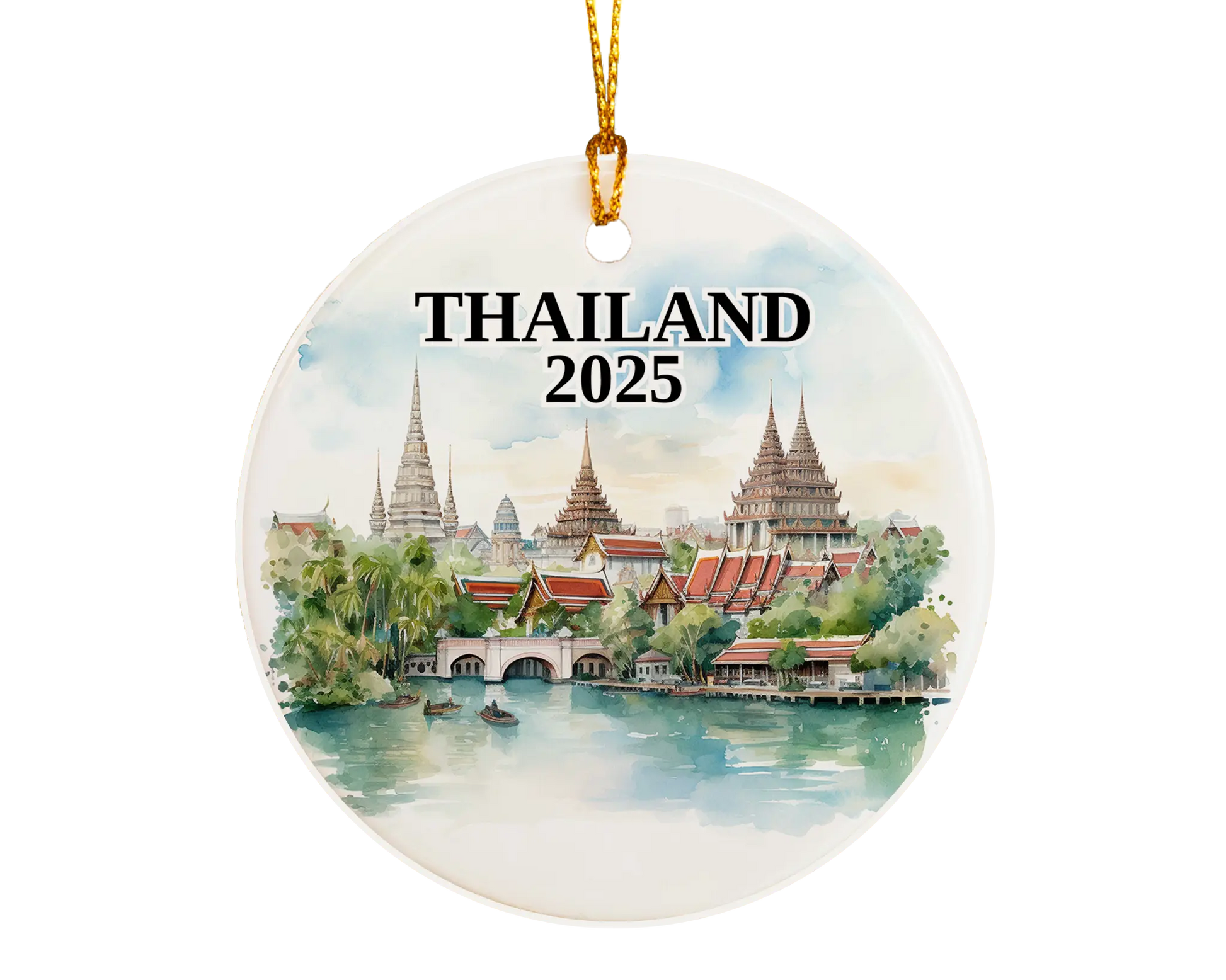 Custom Thailand ceramic photo ornament with personalized message – handmade Christmas bauble, gift souvenir, or vacation keepsake. 