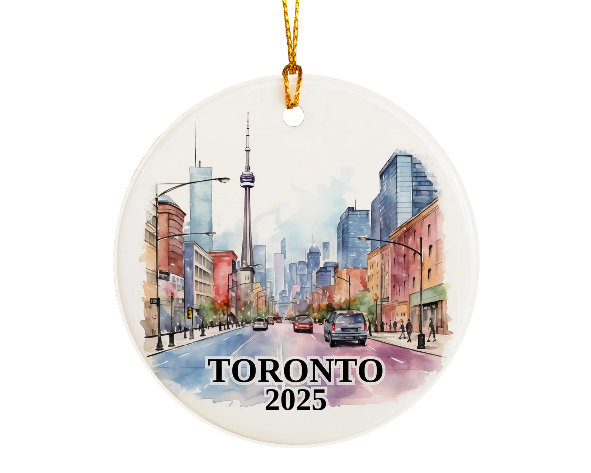 Custom Toronto Canada ceramic photo ornament with personalized message – handmade Christmas bauble, gift souvenir, or vacation keepsake. 
