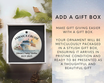 Handmade ceramic Jamaica cruise ornament with personalized location and photo – custom Christmas bauble or cruise vacation souvenir. Add gift box