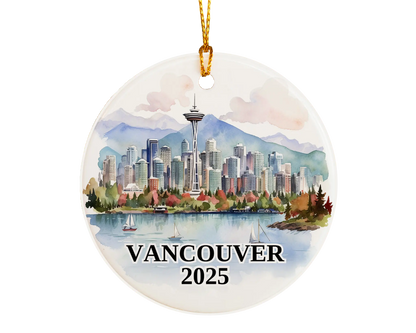 Custom Vancouver ceramic photo ornament with personalized message – handmade Christmas bauble, gift souvenir, or vacation keepsake. 