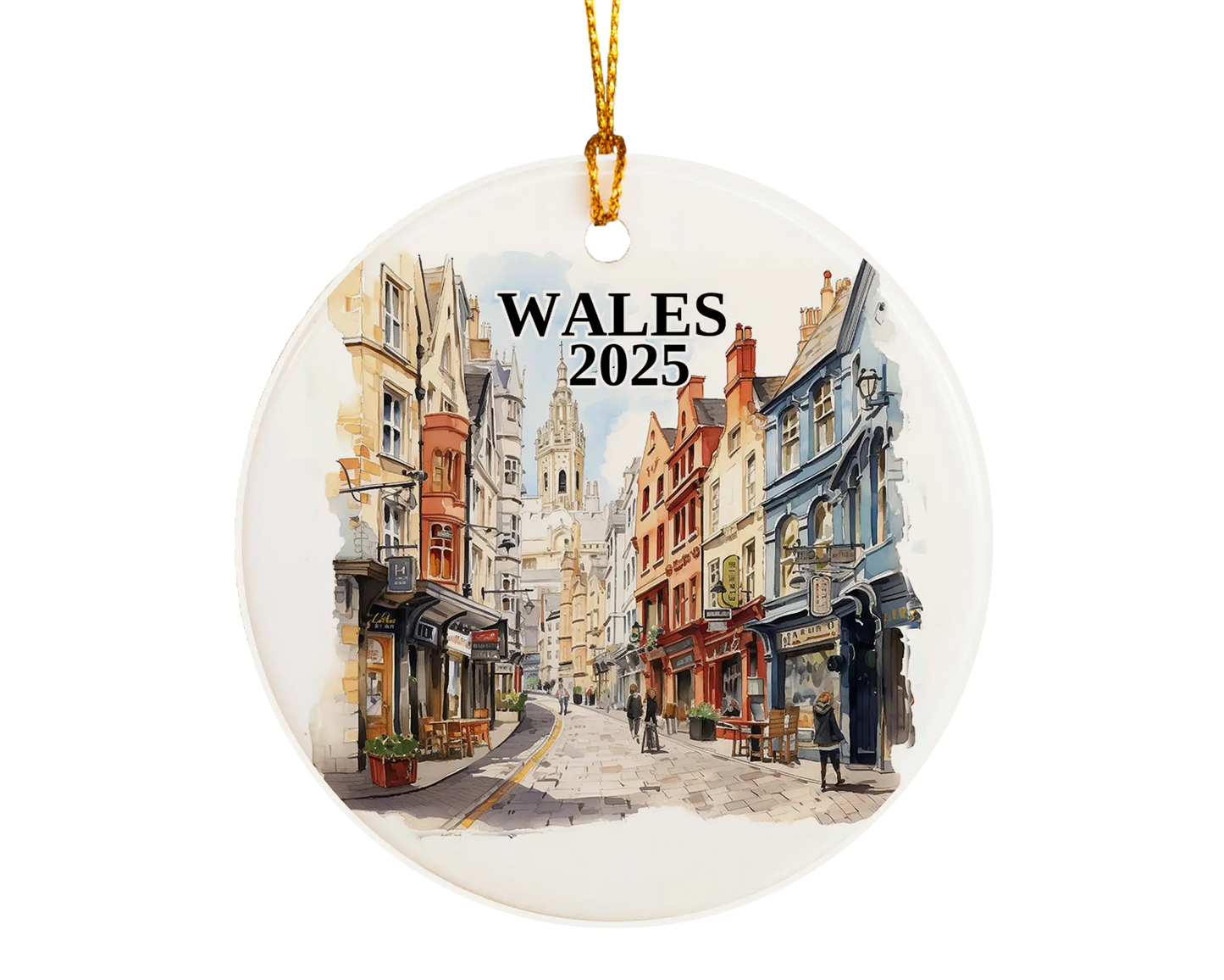 Custom Wales ceramic photo ornament with personalized message – handmade Christmas bauble, gift souvenir, or vacation keepsake. 