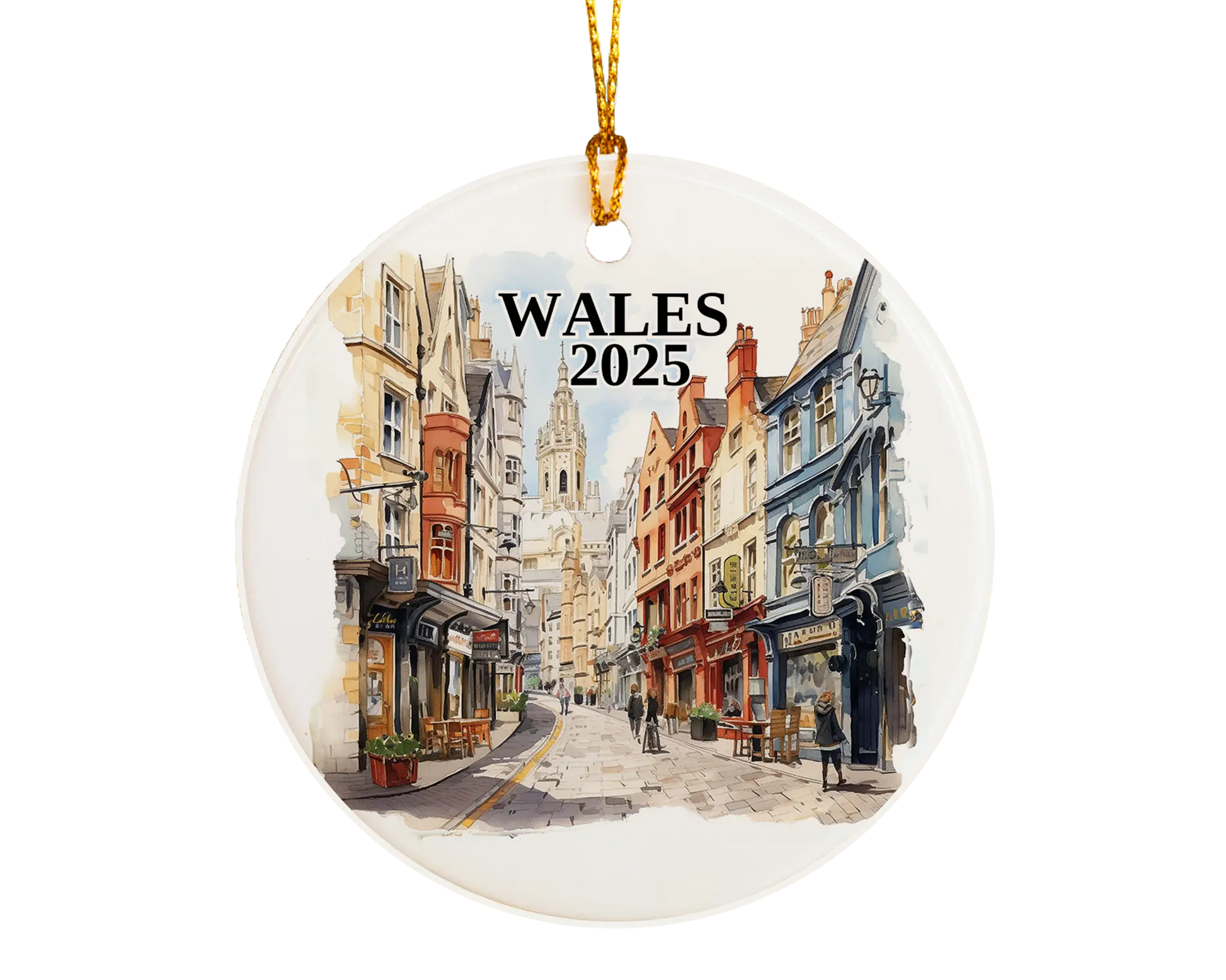 Custom Wales ceramic photo ornament with personalized message – handmade Christmas bauble, gift souvenir, or vacation keepsake. 