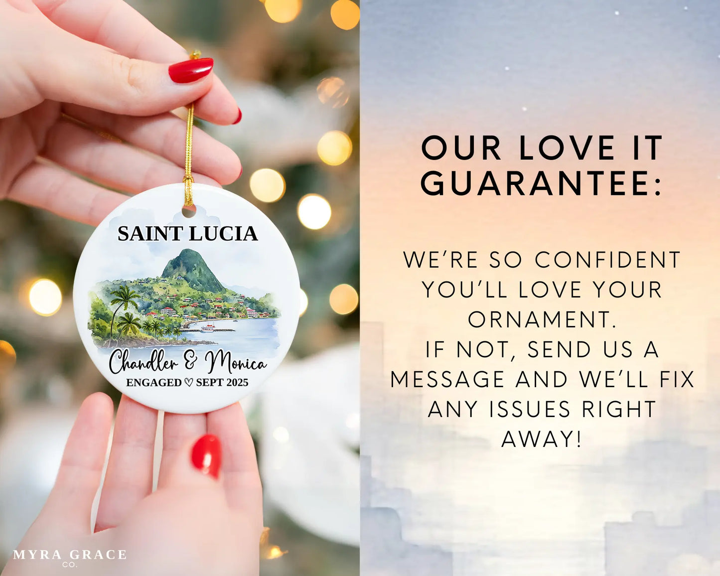 Saint Lucia Engagement Ornament Custom Gift Souvenir Bauble Present. Love it