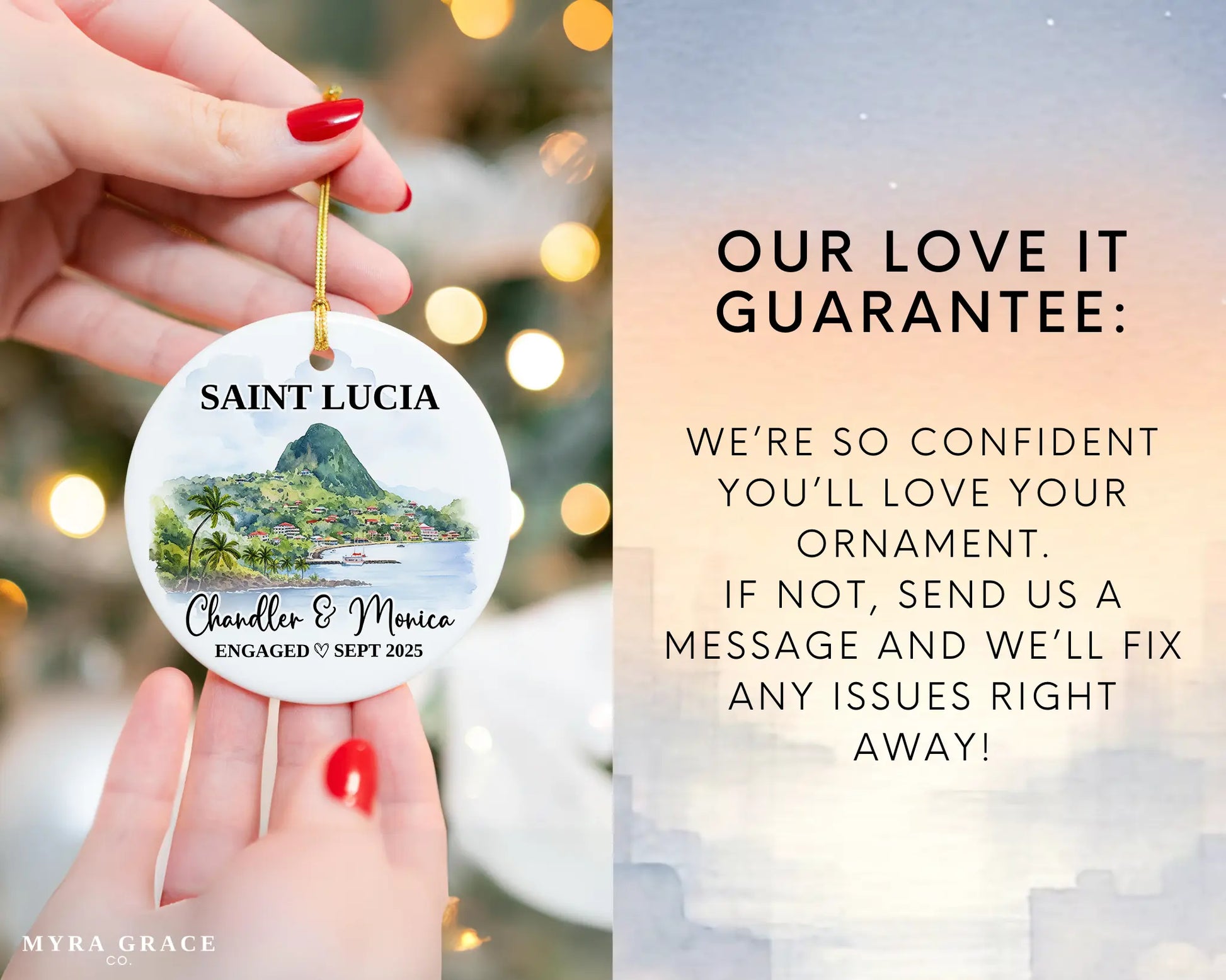 Saint Lucia Engagement Ornament Custom Gift Souvenir Bauble Present. Love it