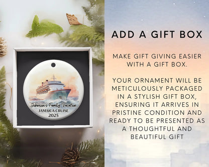 Handmade ceramic Jamaica cruise ornament with personalized location and photo – custom Christmas bauble or cruise vacation souvenir. Add gift box