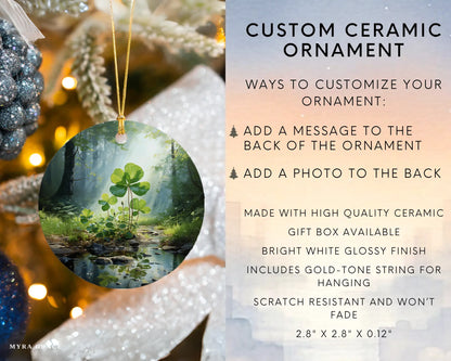 Ceramic ornament with shamrocks and clovers – lucky charm gift or seasonal keepsake. Infographic