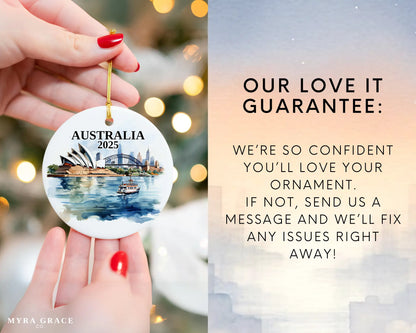 Custom Sydney, Australia ceramic photo ornament with personalized message – handmade Christmas bauble, gift souvenir, or vacation keepsake. Love it guarantee
