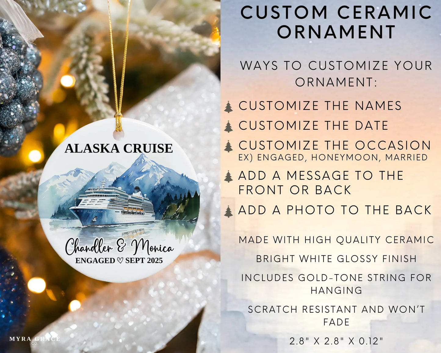 Alaska Cruise Engagement Ornament Gift Souvenir Bauble. Infographic