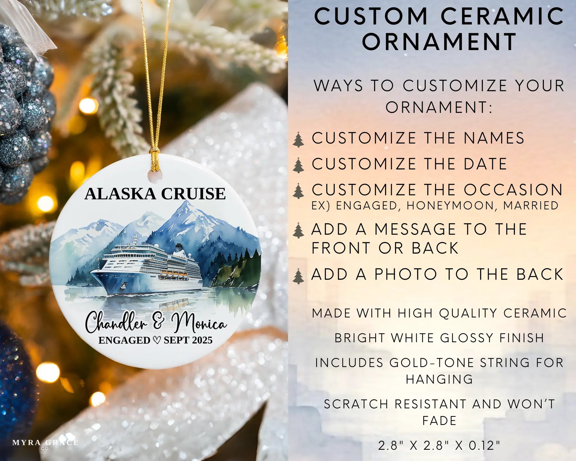 Alaska Cruise Engagement Ornament Gift Souvenir Bauble. Infographic