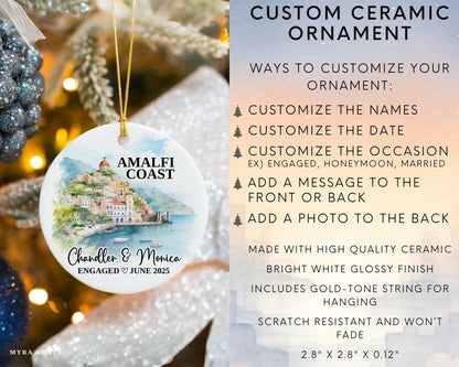 Amalfi Coast Engagement Ornament Custom Gift Souvenir Bauble Present. Infographic