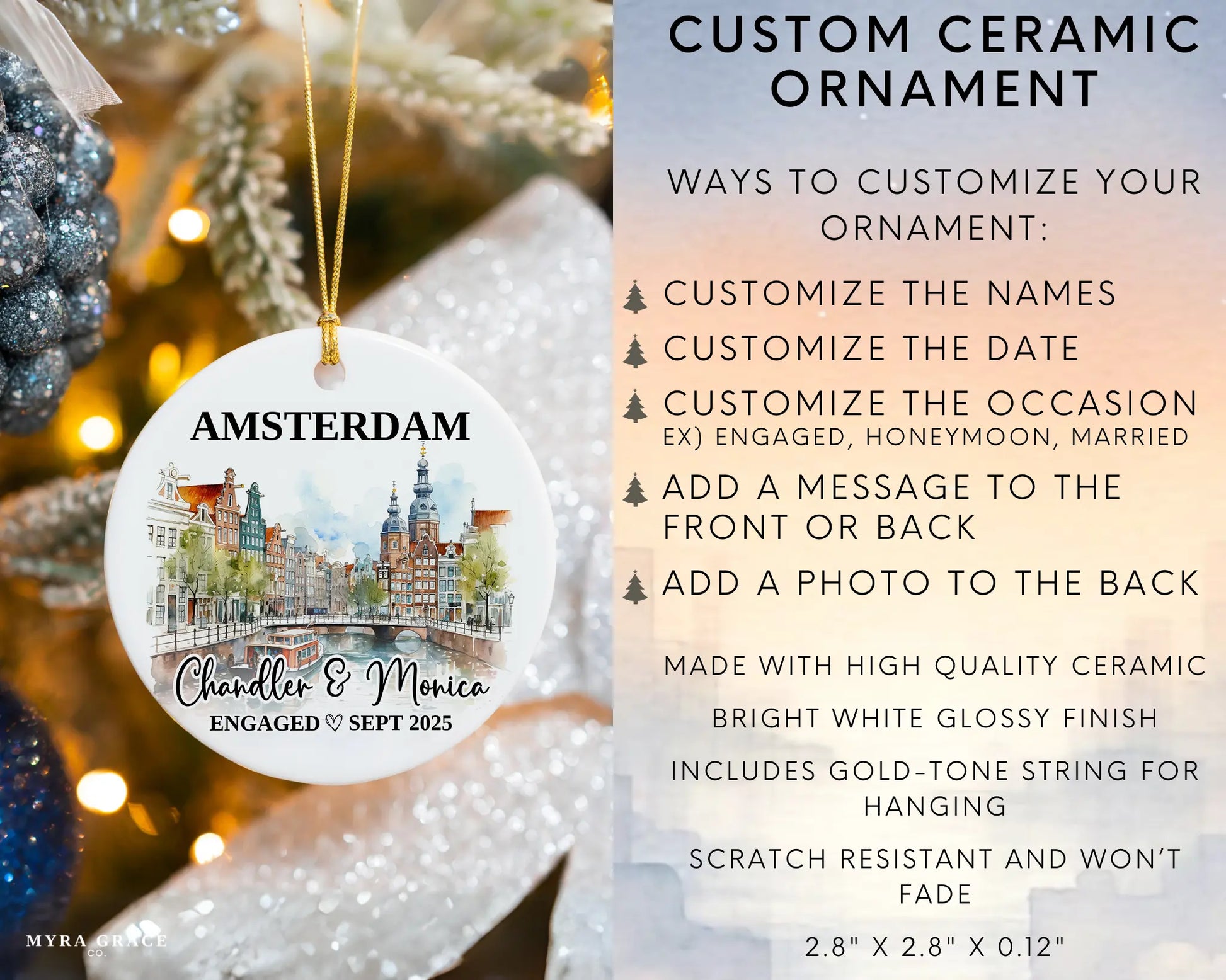 Amsterdam Engagement Ornament Custom Gift Souvenir Bauble Present. Infographics
