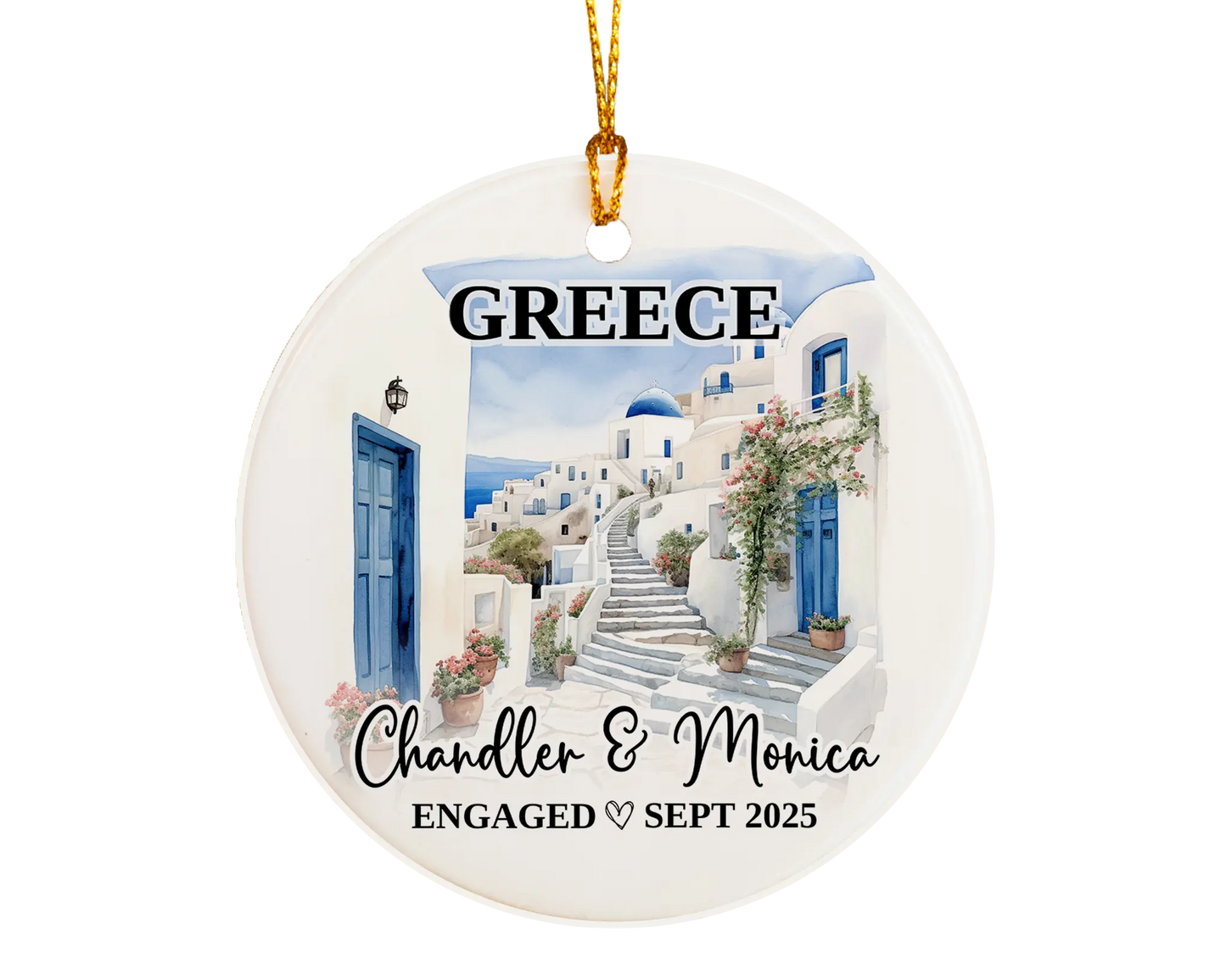 Greece Engagement Ornament Custom Gift Souvenir Bauble Present