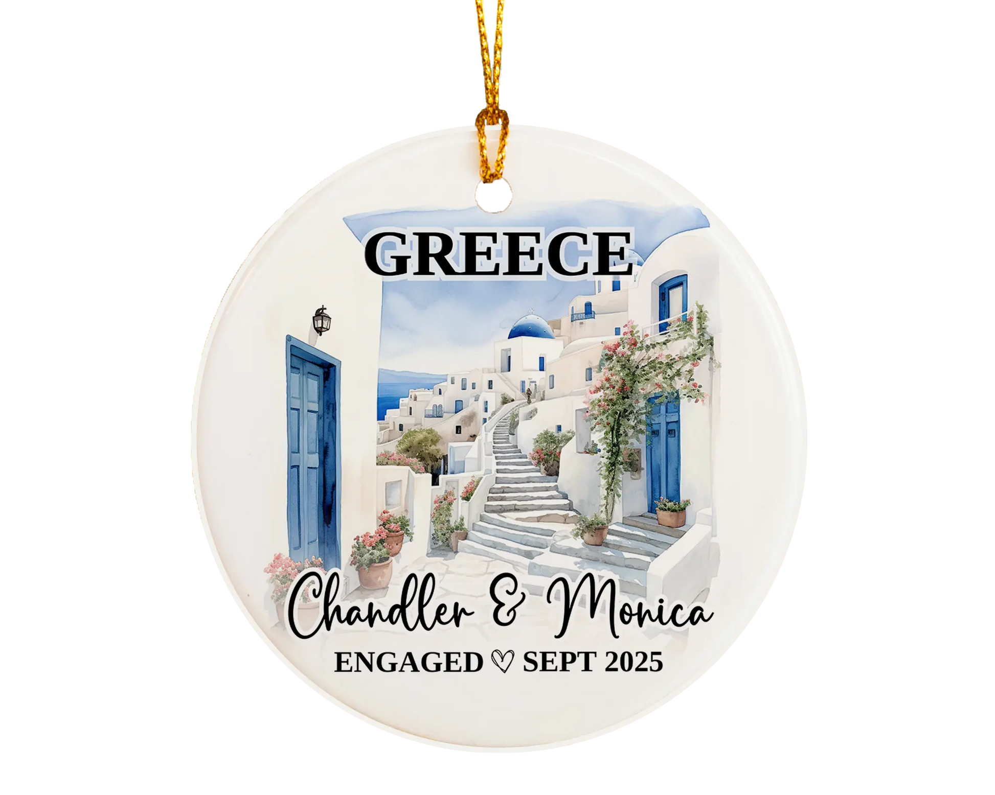 Greece Engagement Ornament Custom Gift Souvenir Bauble Present