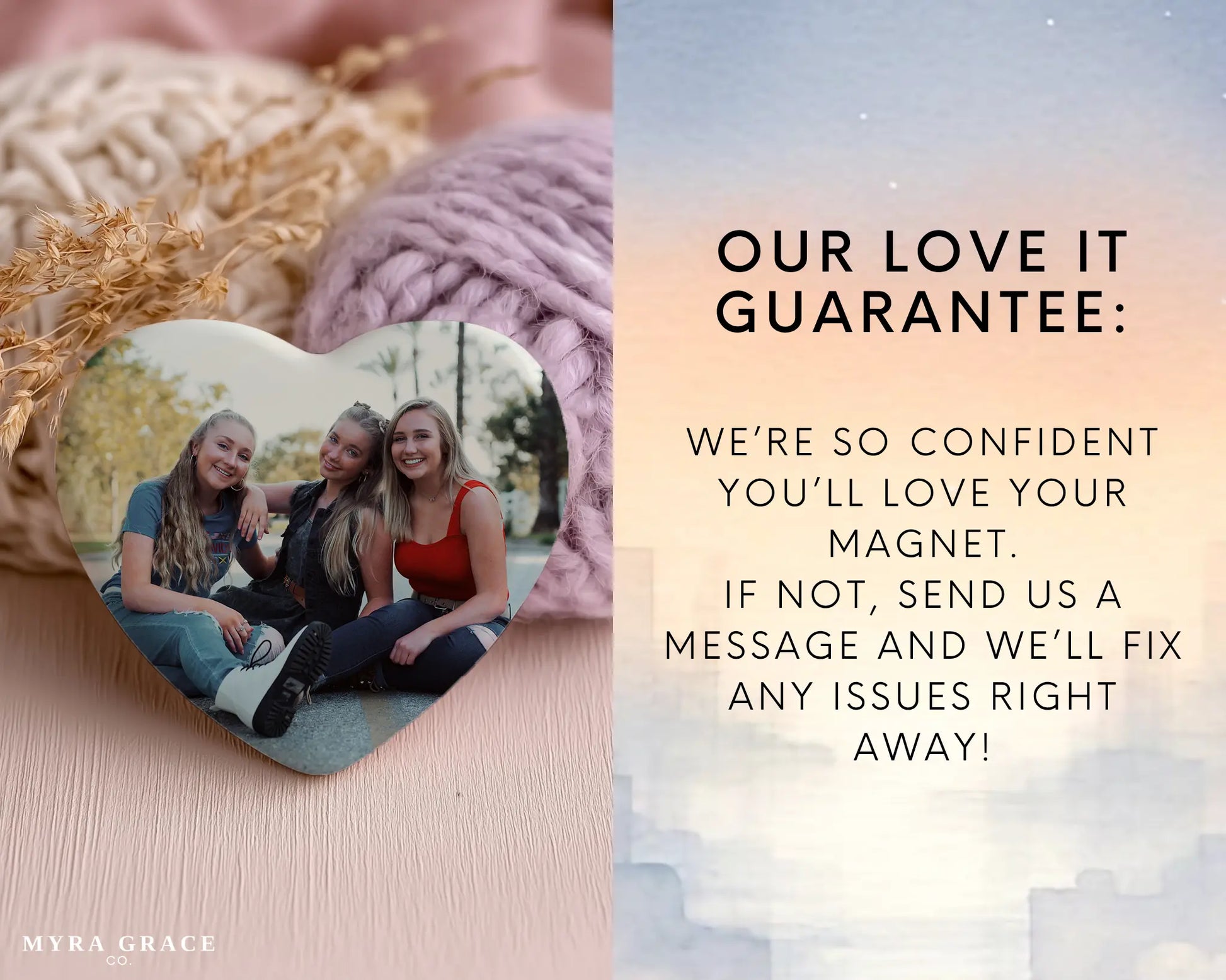 Heart-shaped custom friendship ceramic photo magnet on fridge – handmade personalized gift or Christmas fridge magnet. 