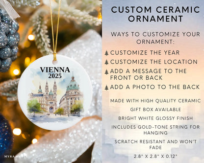 Vienna Austria Ornament Custom Gift Souvenir Bauble. Custom Vienna Austria ceramic photo ornament with personalized message – handmade Christmas bauble, gift souvenir, or vacation keepsake. Infographic