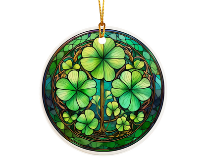 Ceramic ornament with shamrocks and clovers – non-customizable lucky charm gift or seasonal keepsake