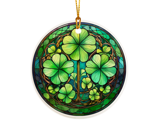 Ceramic ornament with shamrocks and clovers – non-customizable lucky charm gift or seasonal keepsake