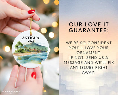 Custom Antigua Guatemala ceramic photo ornament with personalized message – handmade Christmas bauble, gift souvenir, or vacation keepsake. Love it guarantee