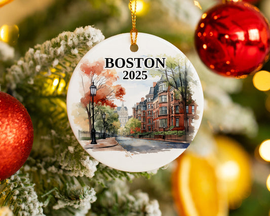 Boston Massachusetts Ornament Custom Gift Souvenir Bauble. Custom Boston Massachusetts ceramic photo ornament with personalized message – handmade Christmas bauble, gift souvenir, or vacation keepsake.  