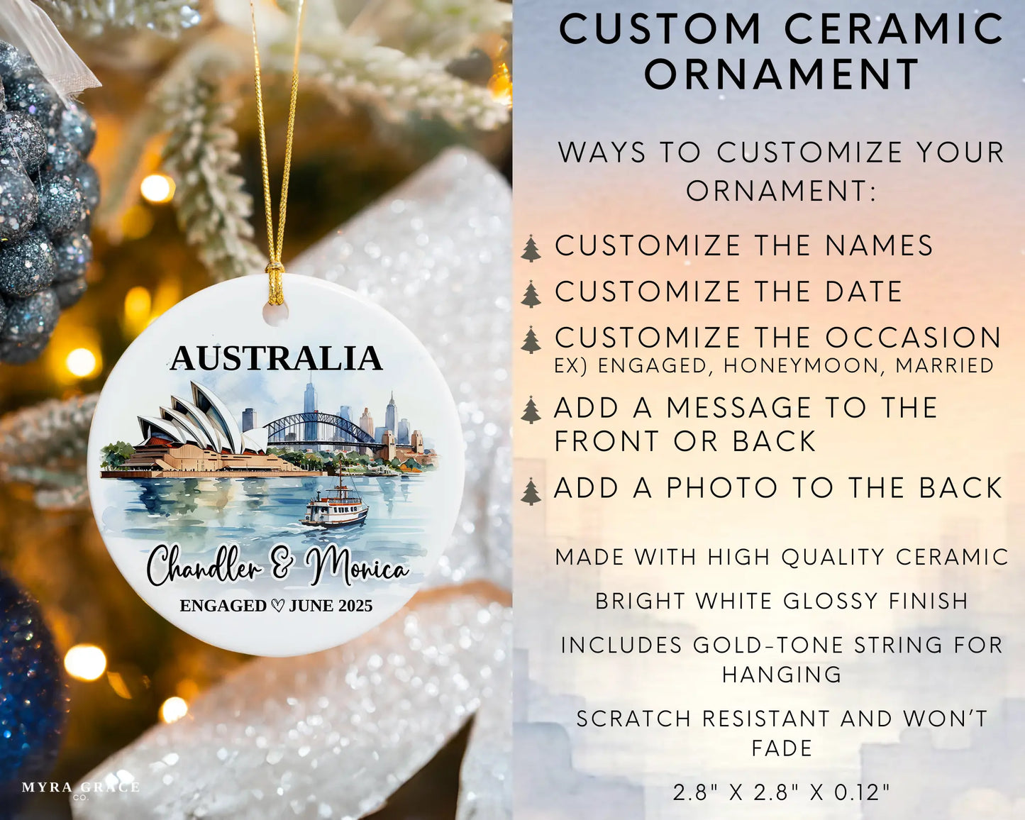 Australia Engagement Ornament Custom Gift Souvenir Bauble Present. Infographic