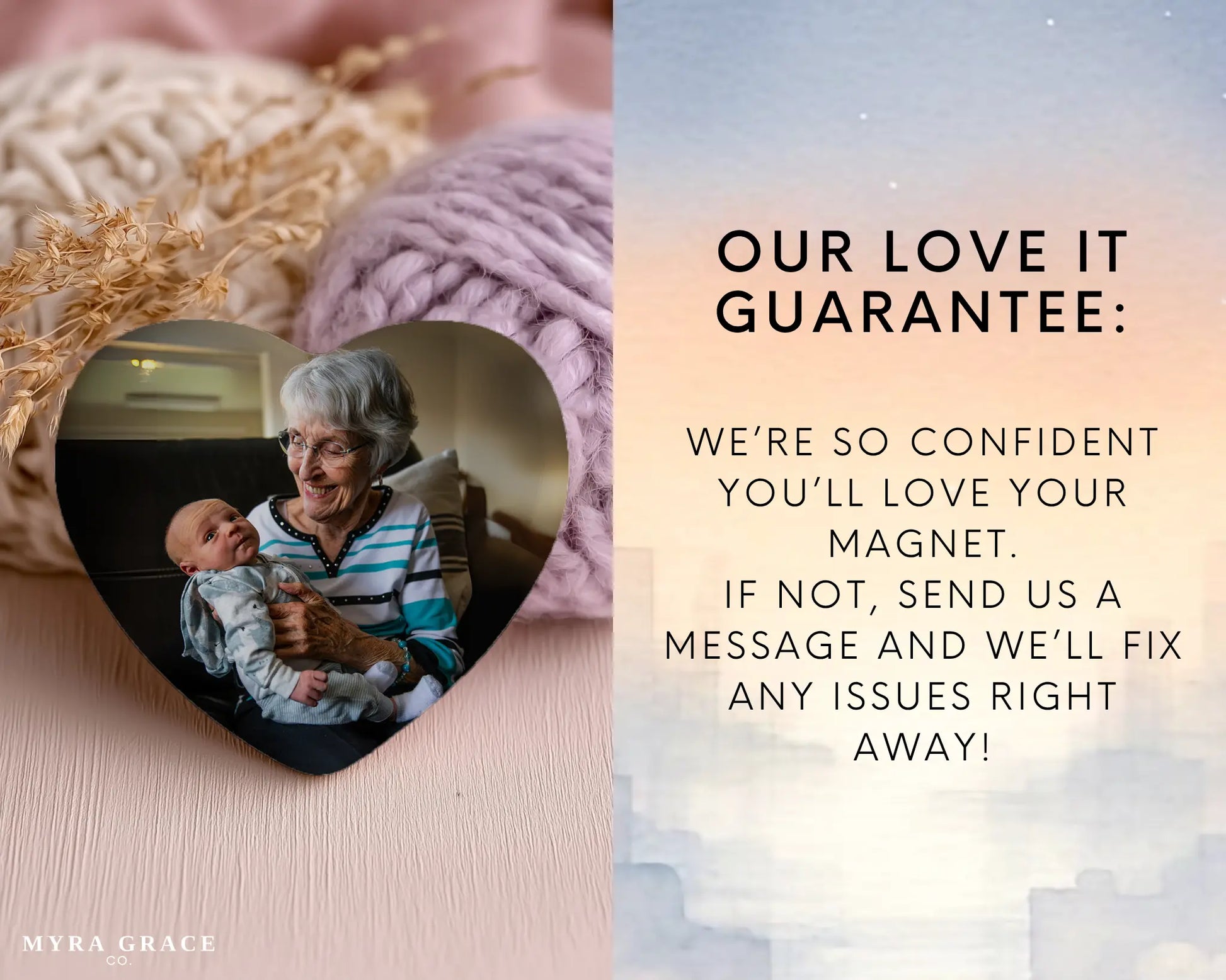 Heart-shaped custom grandma ceramic photo magnet on fridge – handmade personalized gift or Christmas fridge magnet. Love it guarantee
