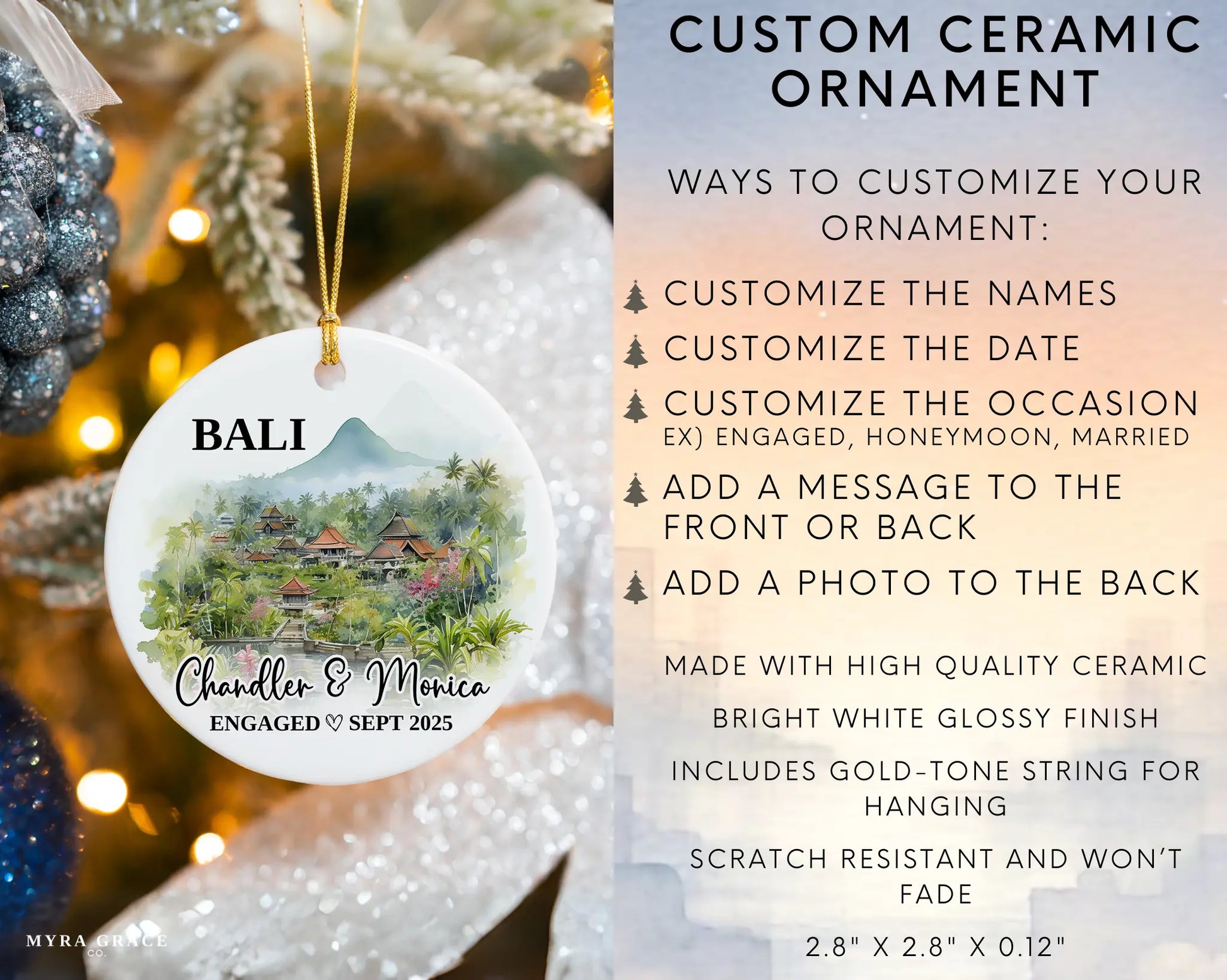 Bali Engagement Ornament Custom Gift Souvenir Bauble Present. Infographic