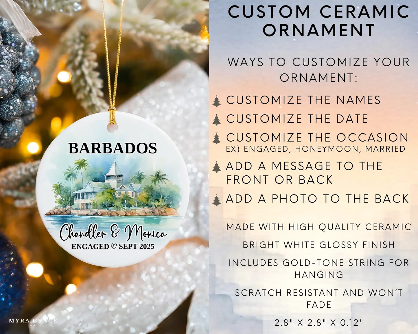 Barbados Engagement Ornament Custom Gift Souvenir Bauble Present. Infographic