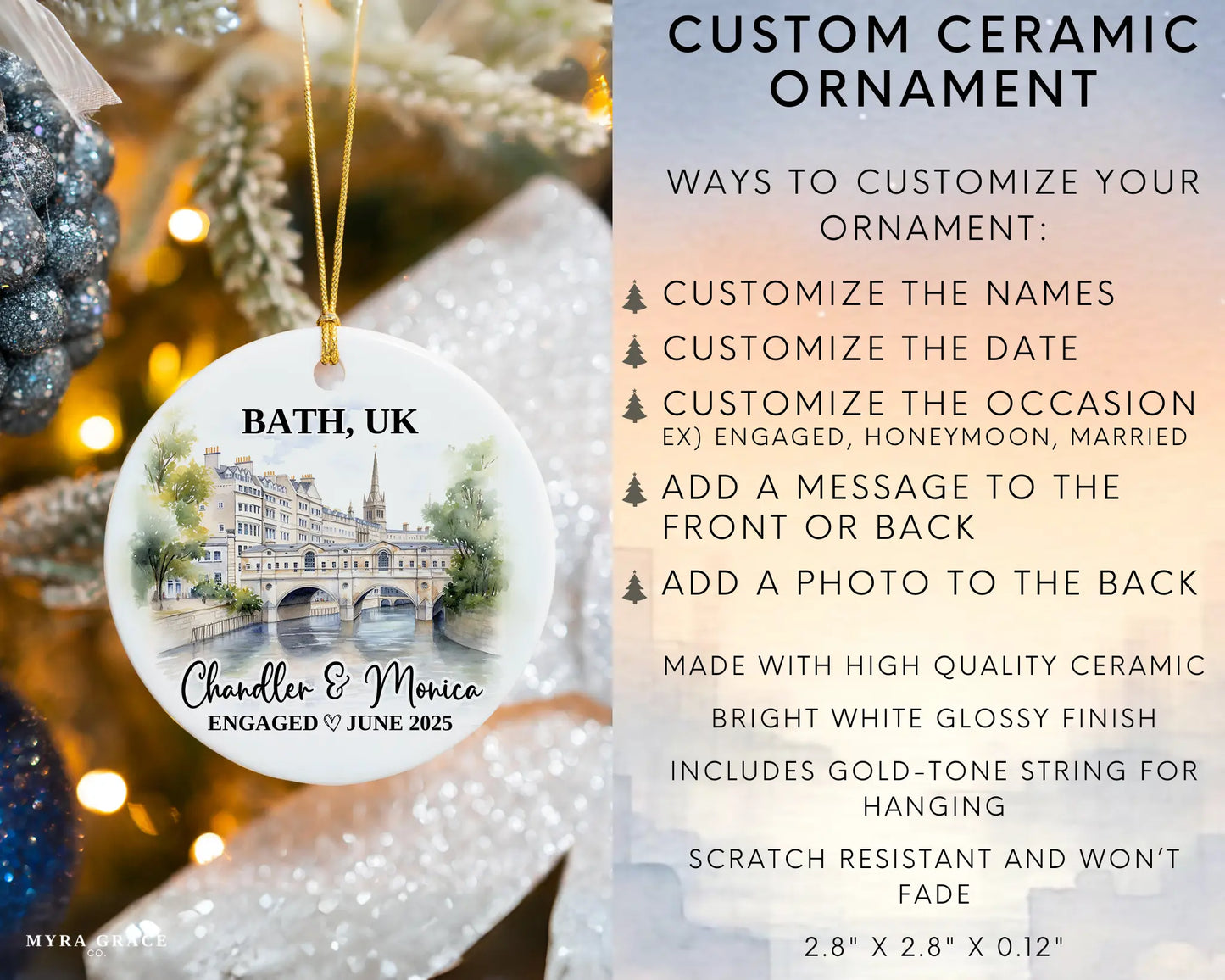 Bath UK Engagement Ornament Custom Gift Souvenir Bauble Present. Infographic