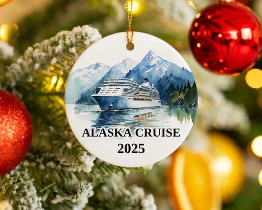 Custom Alaska ceramic photo ornament with personalized message – handmade Christmas bauble, gift souvenir, or vacation keepsake