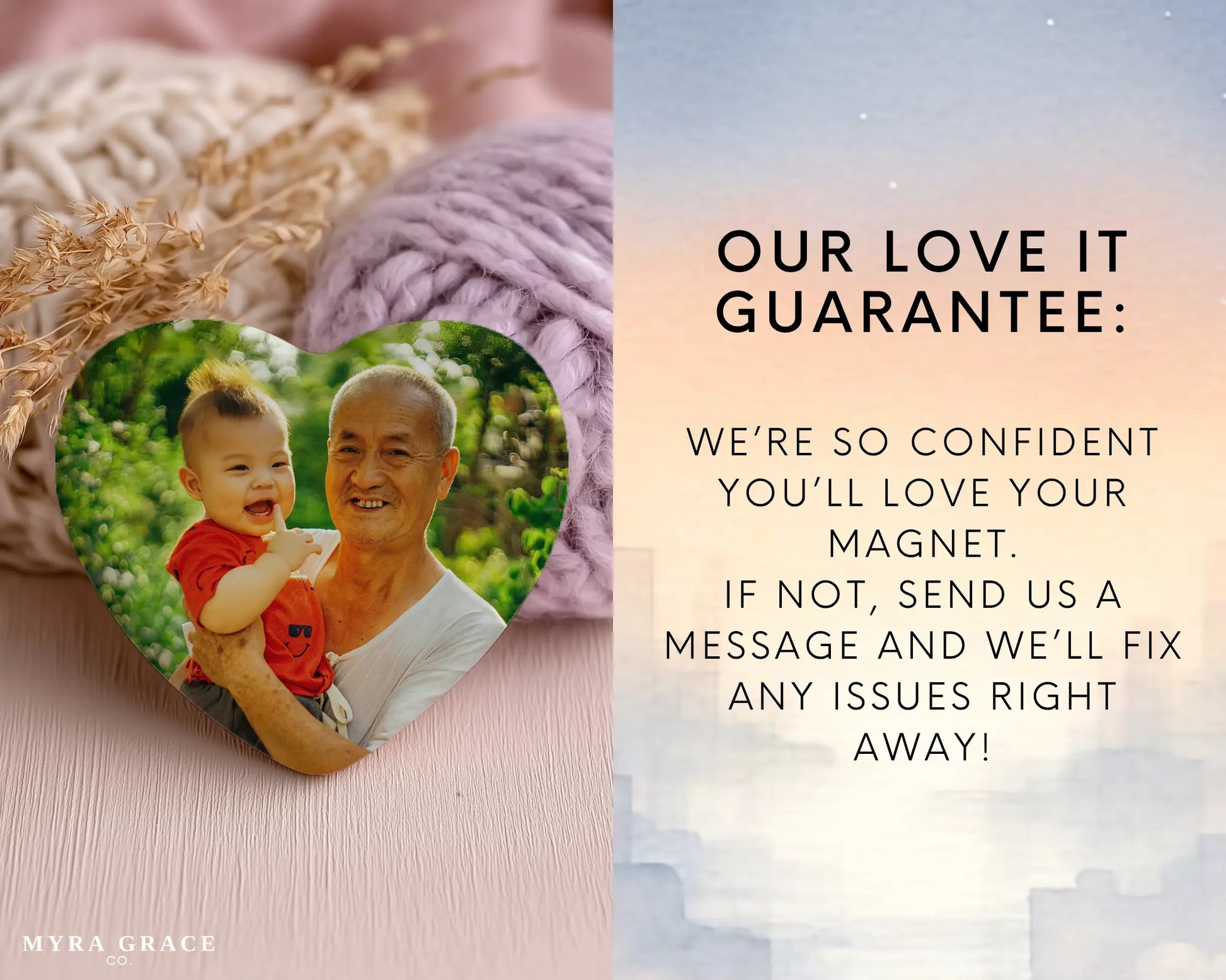 Heart-shaped custom grandpa ceramic photo magnet on fridge – handmade personalized gift or Christmas fridge magnet. Love it guarantee