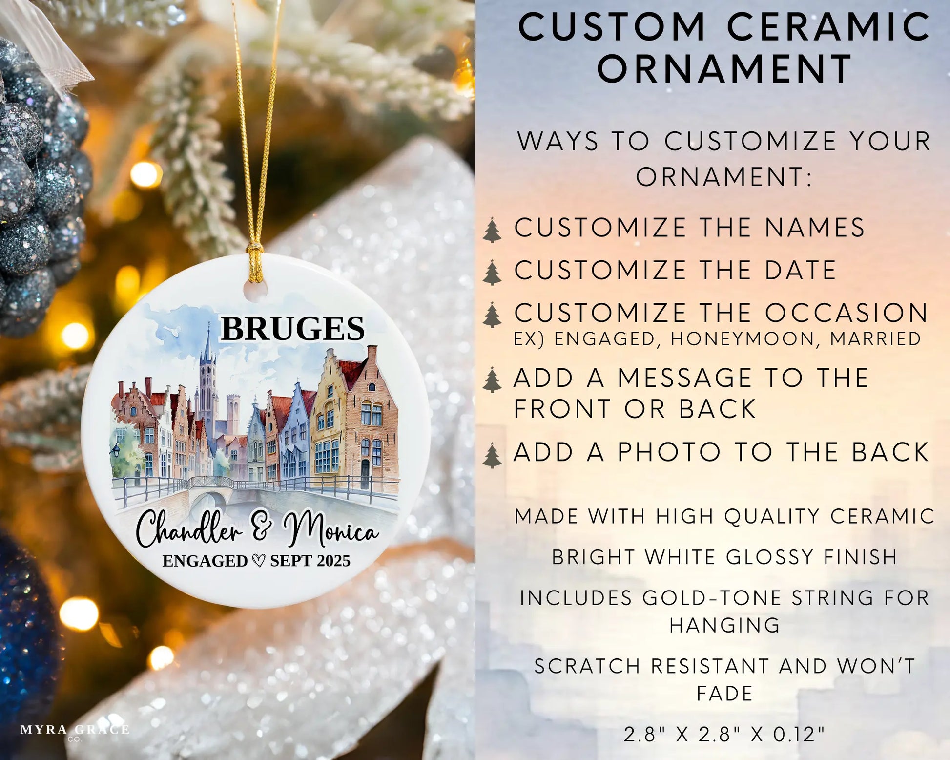Bruges Engagement Ornament Custom Gift Souvenir Bauble Present. Infographics