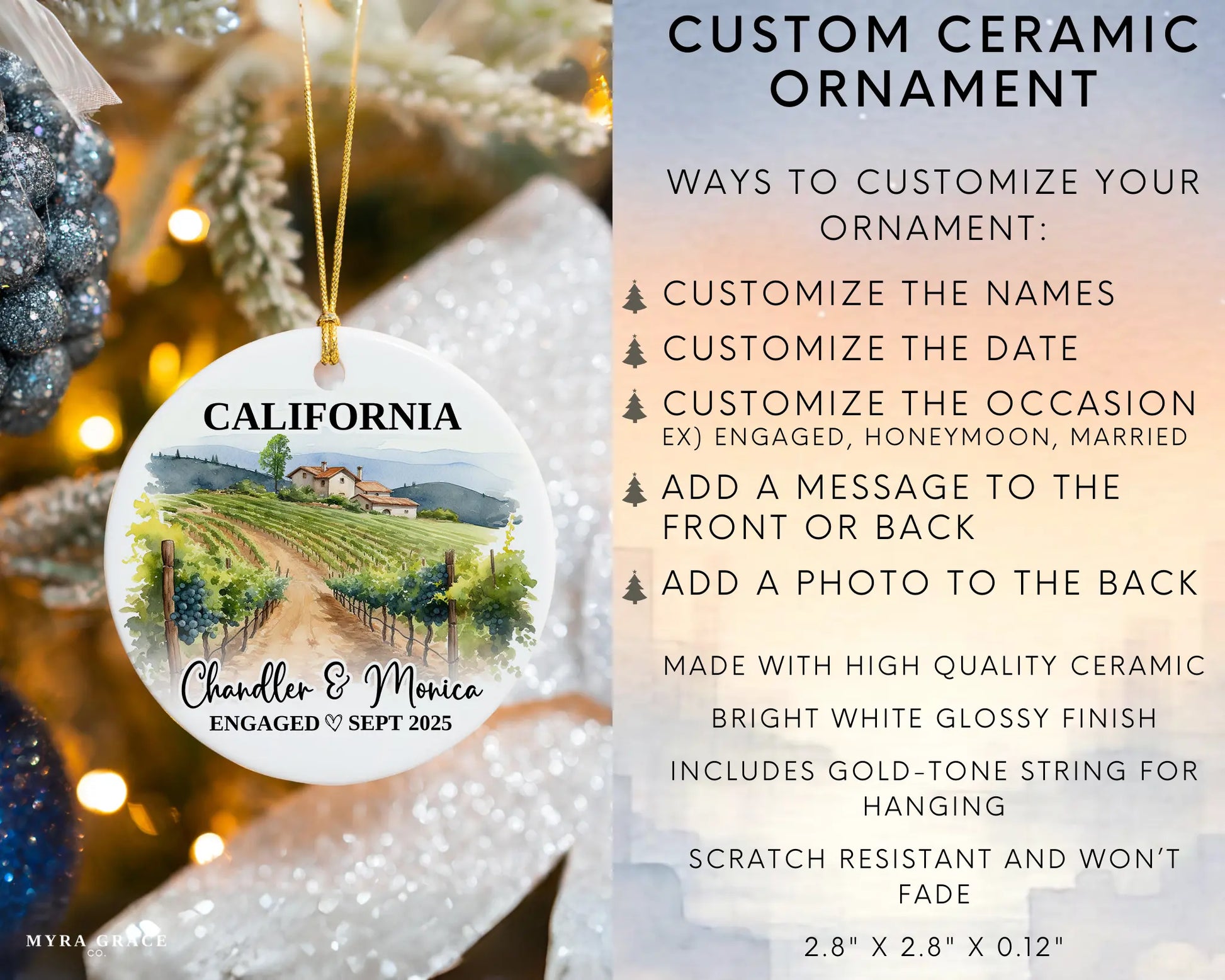 California Engagement Ornament Custom Gift Souvenir Bauble Present. Custom Ceramic Ornament