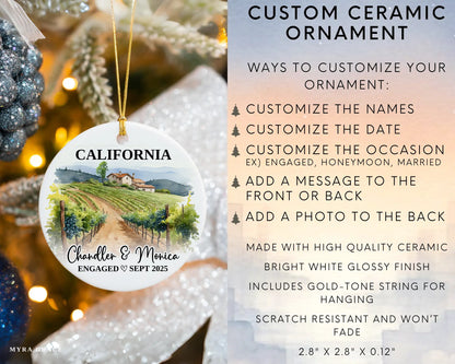 California Engagement Ornament Custom Gift Souvenir Bauble Present. Custom Ceramic Ornament