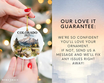 Custom Colorado ceramic photo ornament with personalized message – handmade Christmas bauble, gift souvenir, or vacation keepsake.  love it guarantee