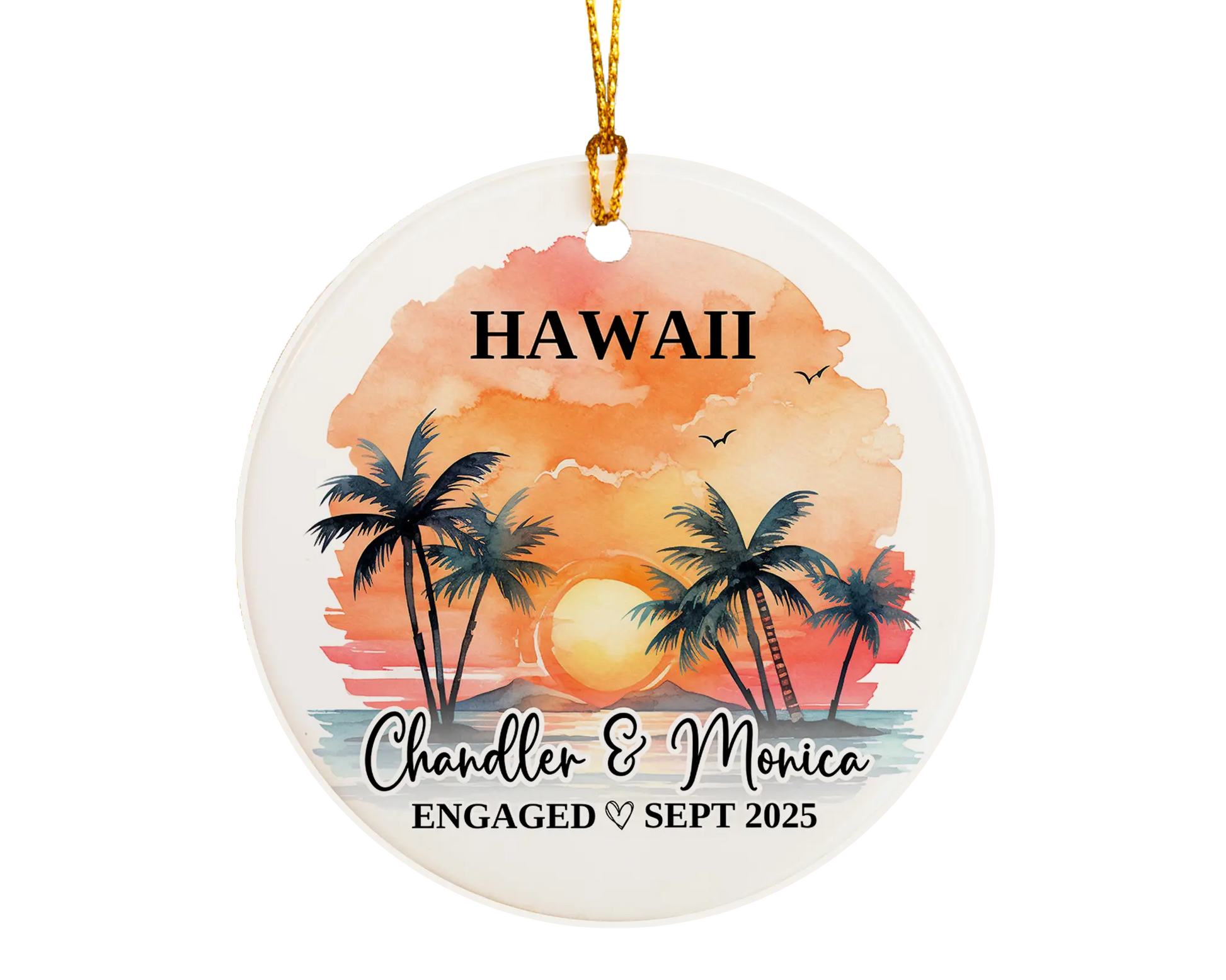 Hawaii Engagement Ornament Custom Gift Souvenir Bauble Present