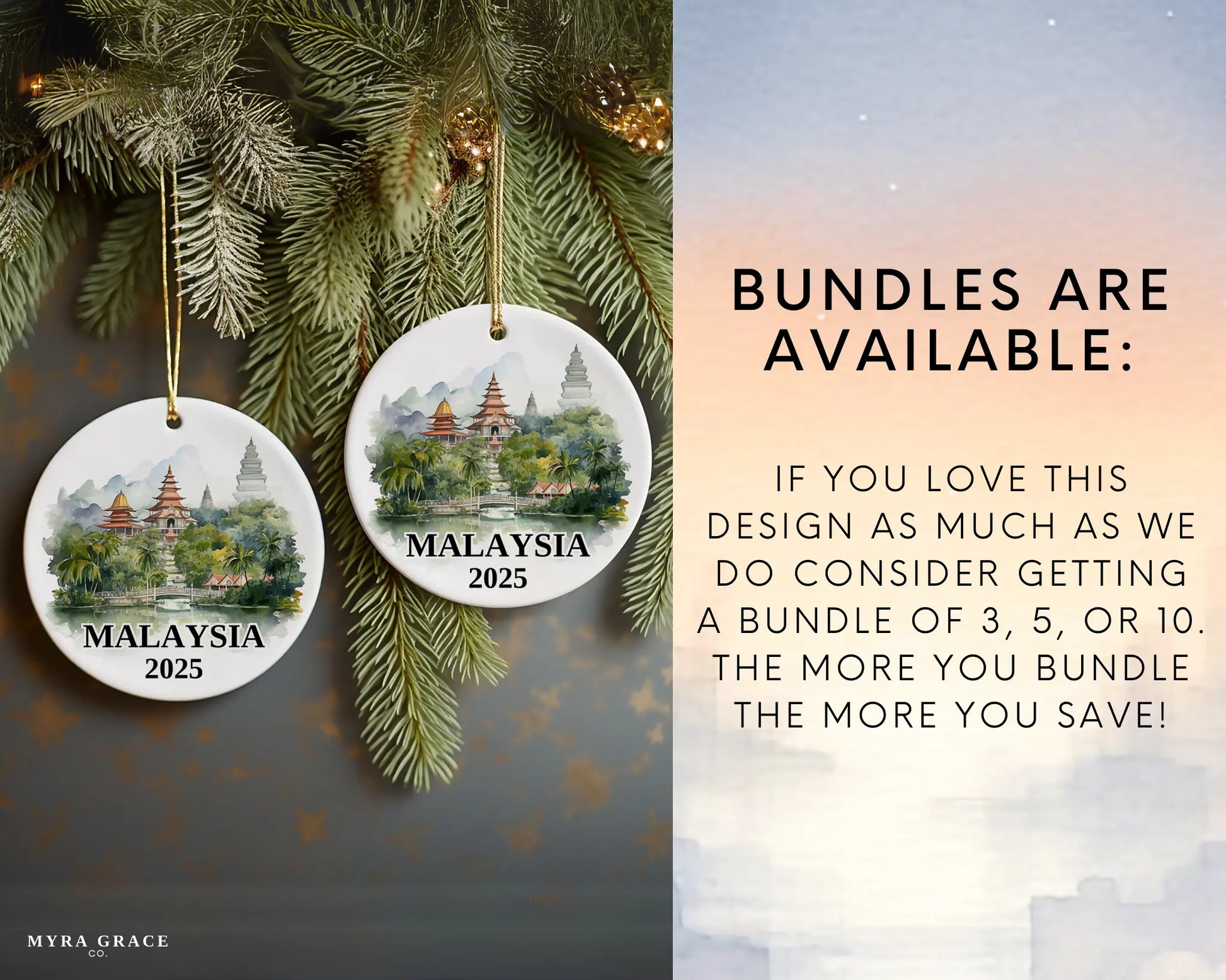 Malaysia Ornament Custom Gift Souvenir Bauble. Custom Malaysia ceramic photo ornament with personalized message – handmade Christmas bauble, gift souvenir, or vacation keepsake.   Bundles are available
