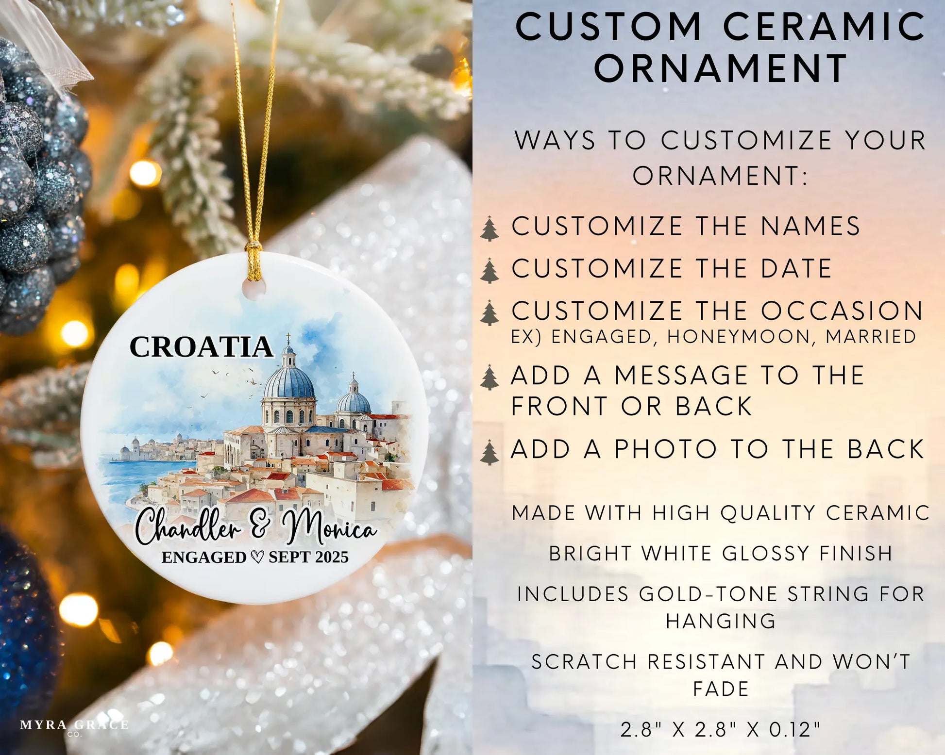 Croatia Engagement Ornament Custom Gift Souvenir Bauble Present. Infographic