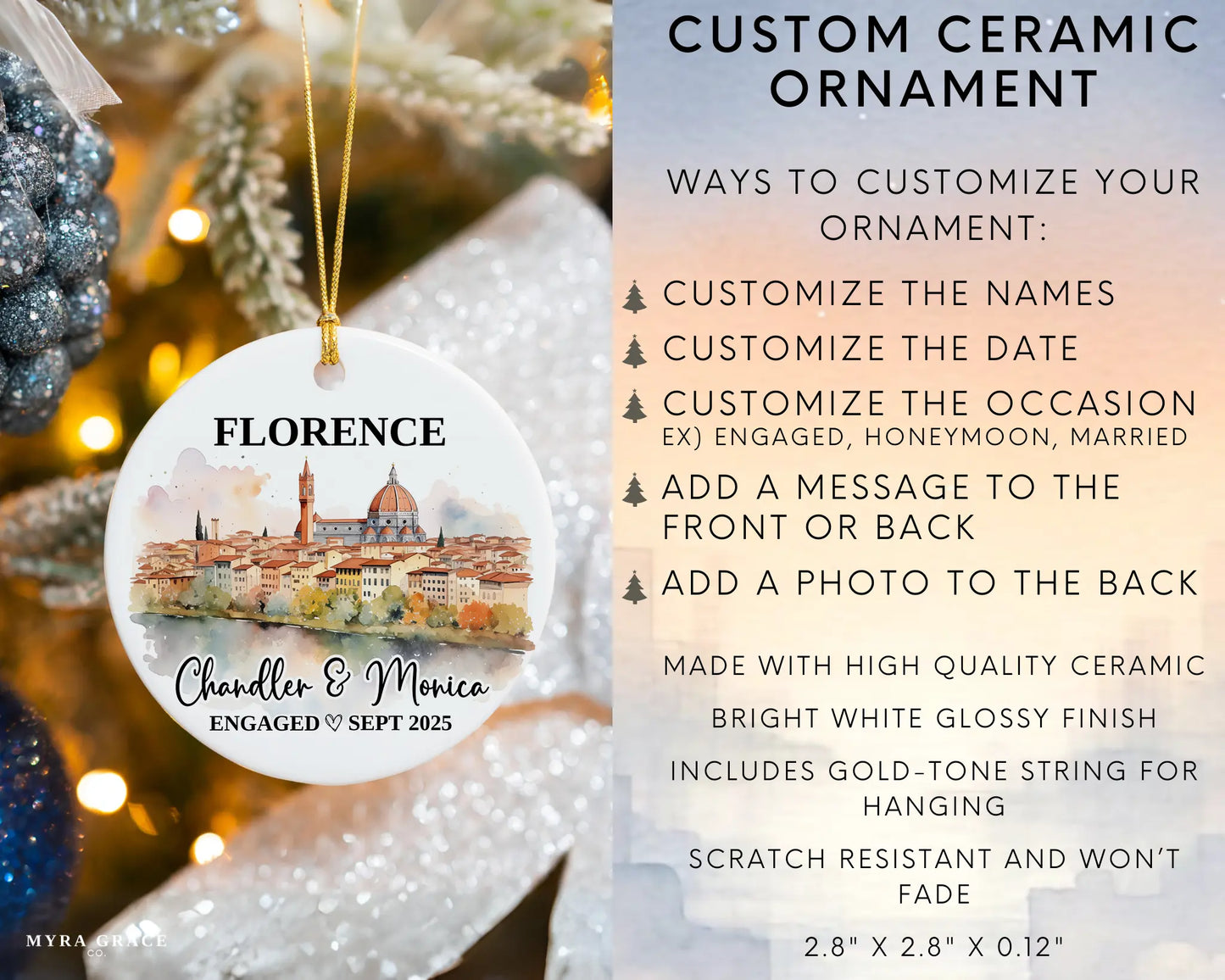 Florence Engagement Ornament Custom Gift Souvenir Bauble Present. Infographic