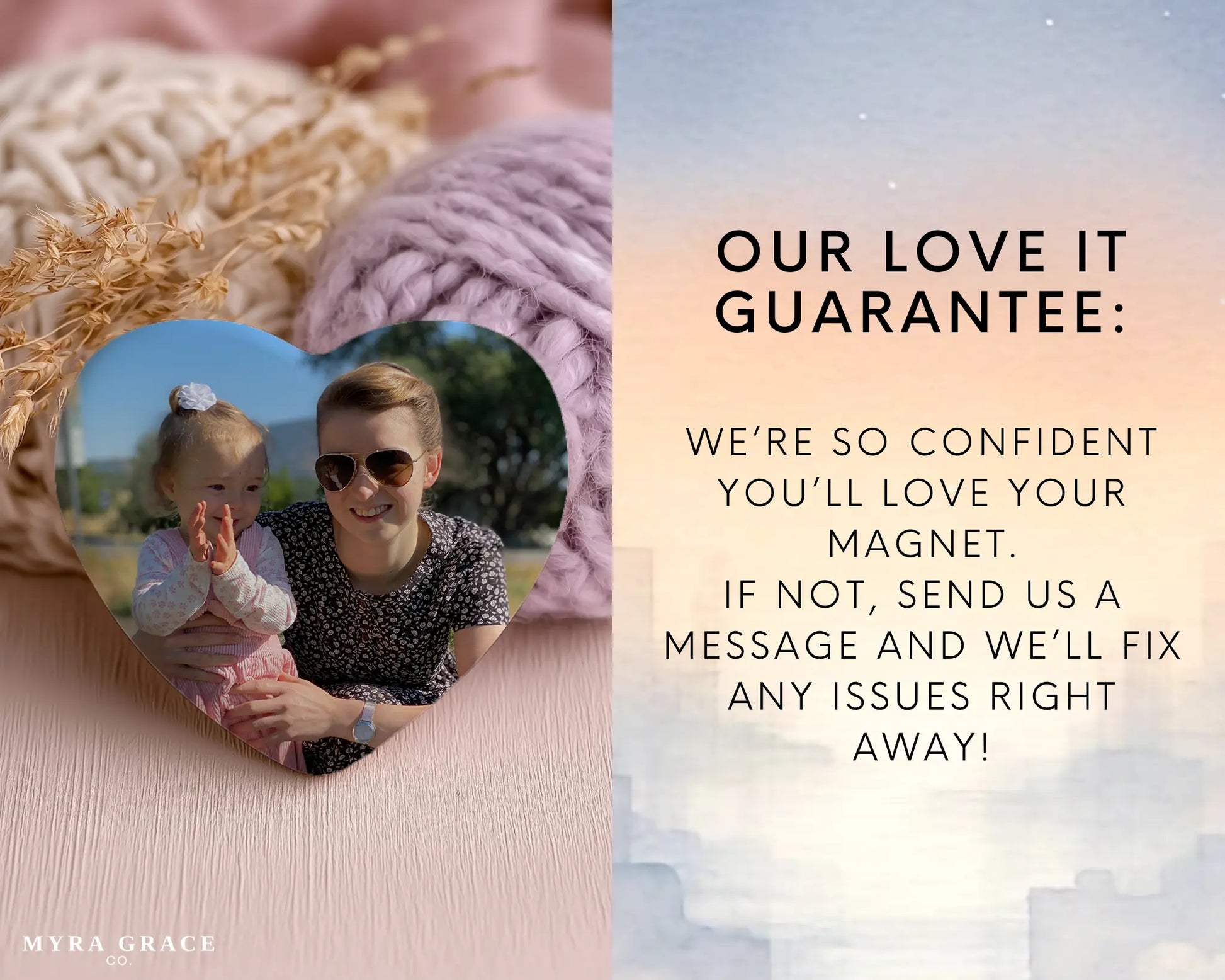 Heart-shaped custom mom ceramic photo magnet on fridge – handmade personalized gift or Christmas fridge magnet. Love it guarantee
