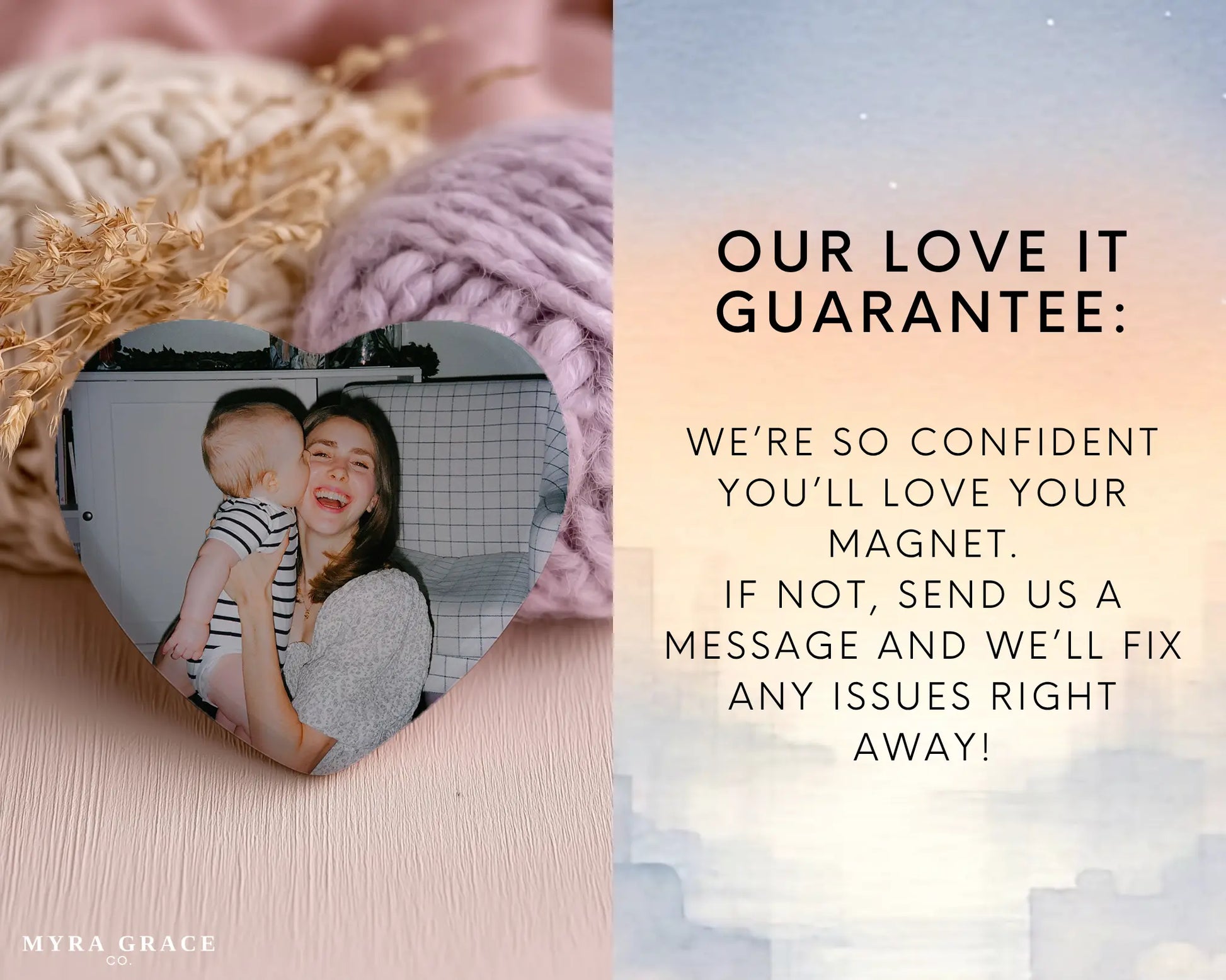 Heart-shaped custom mom ceramic photo magnet on fridge – handmade personalized gift or Christmas fridge magnet. Love it guarantee