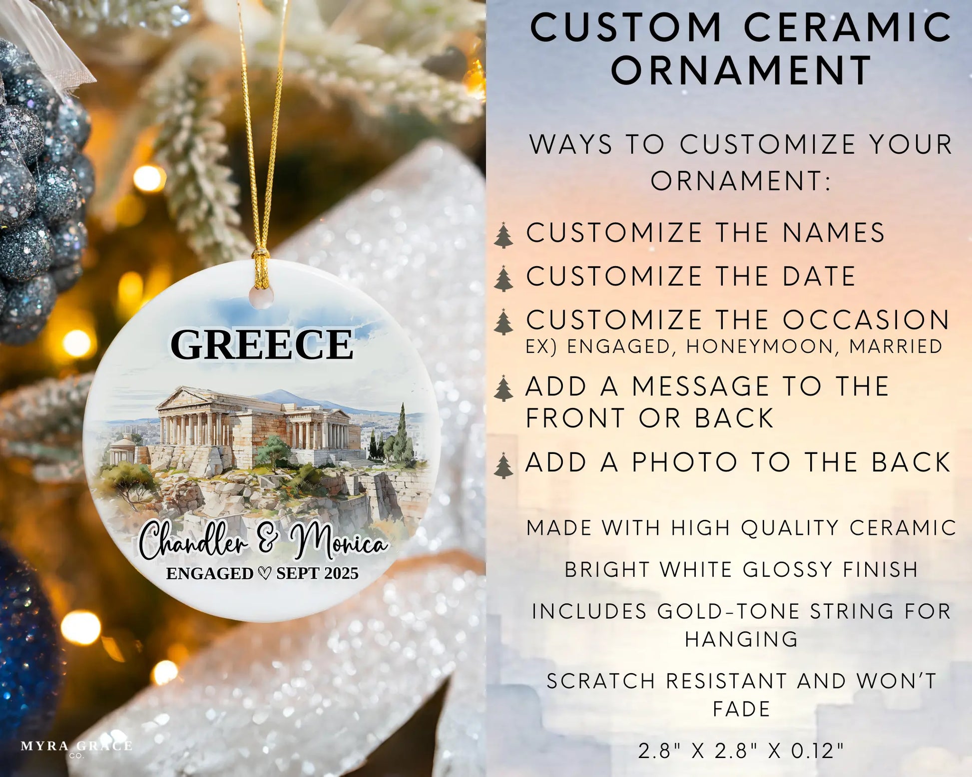 Greece Engagement Ornament Custom Gift Souvenir Bauble Present. Infographics
