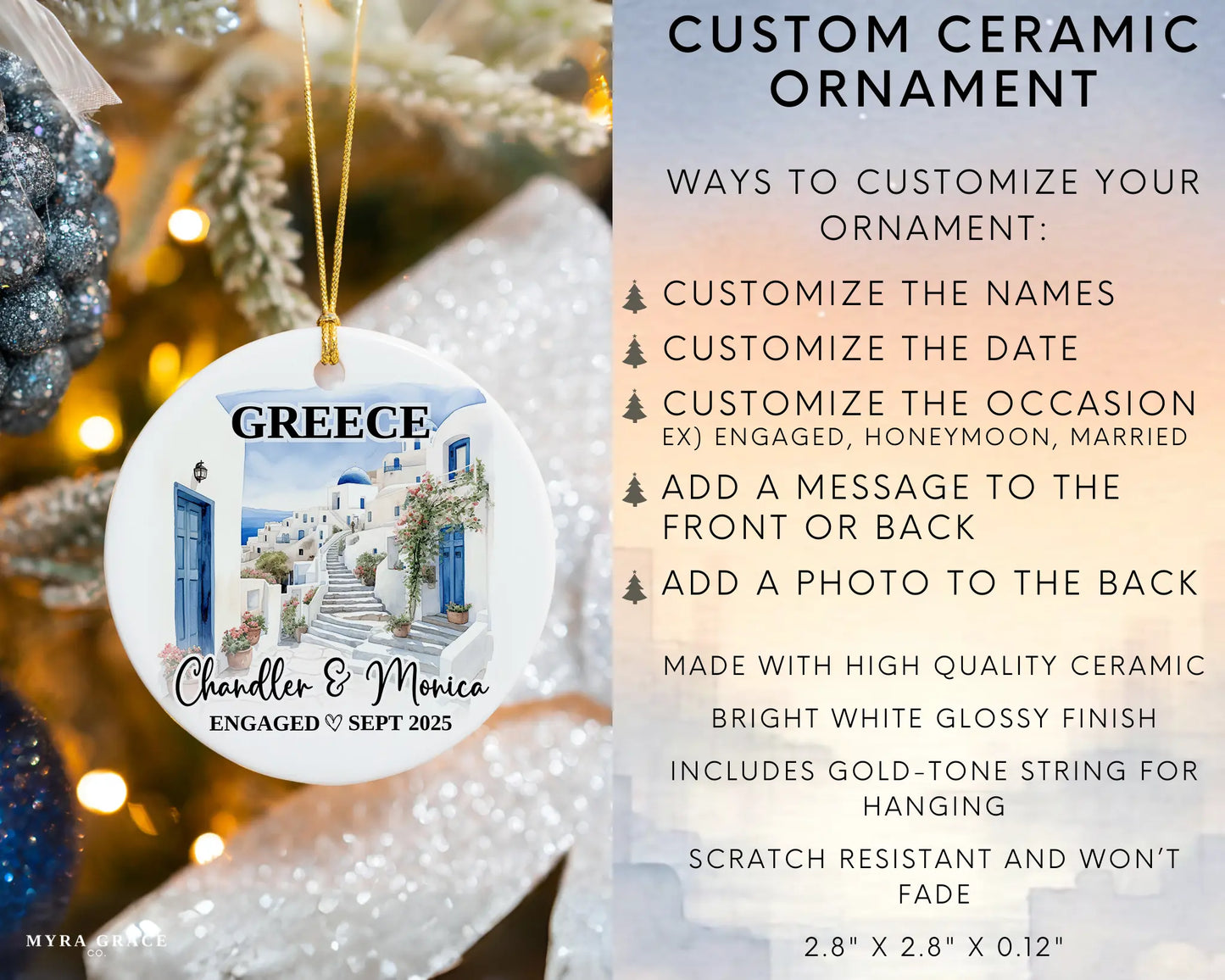 Greece Engagement Ornament Custom Gift Souvenir Bauble Present. Infographic